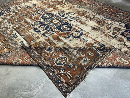 Collector Item- 10’5”x12’8” Old Antique Hand-Knotted Wool Pile Serapie Area Rug