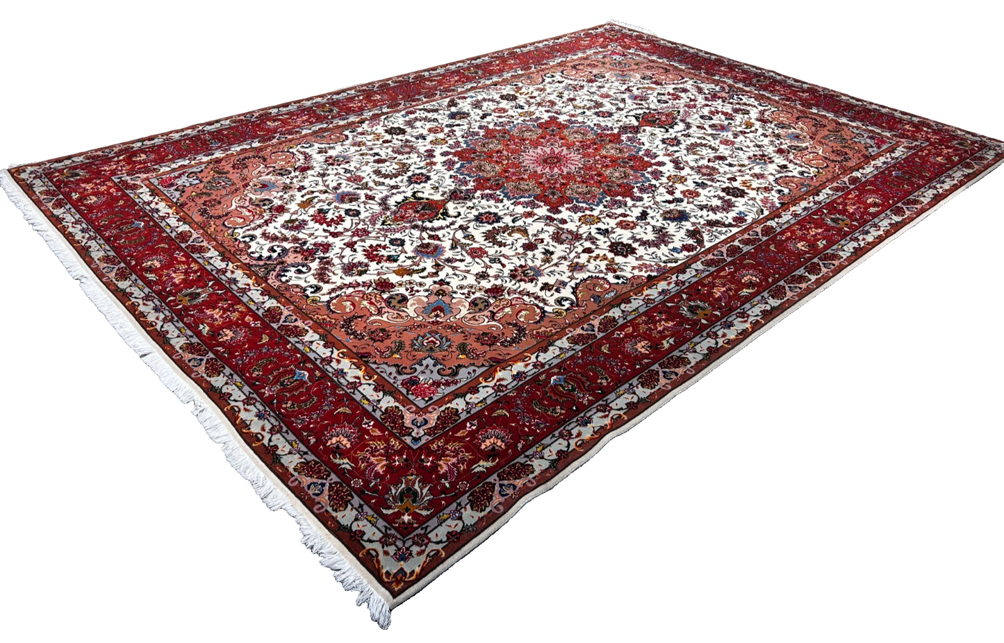 8'4"x11'7'' Very Fine Hand-Knotted Silk & Wool Tabrize Area Rug - Carpet