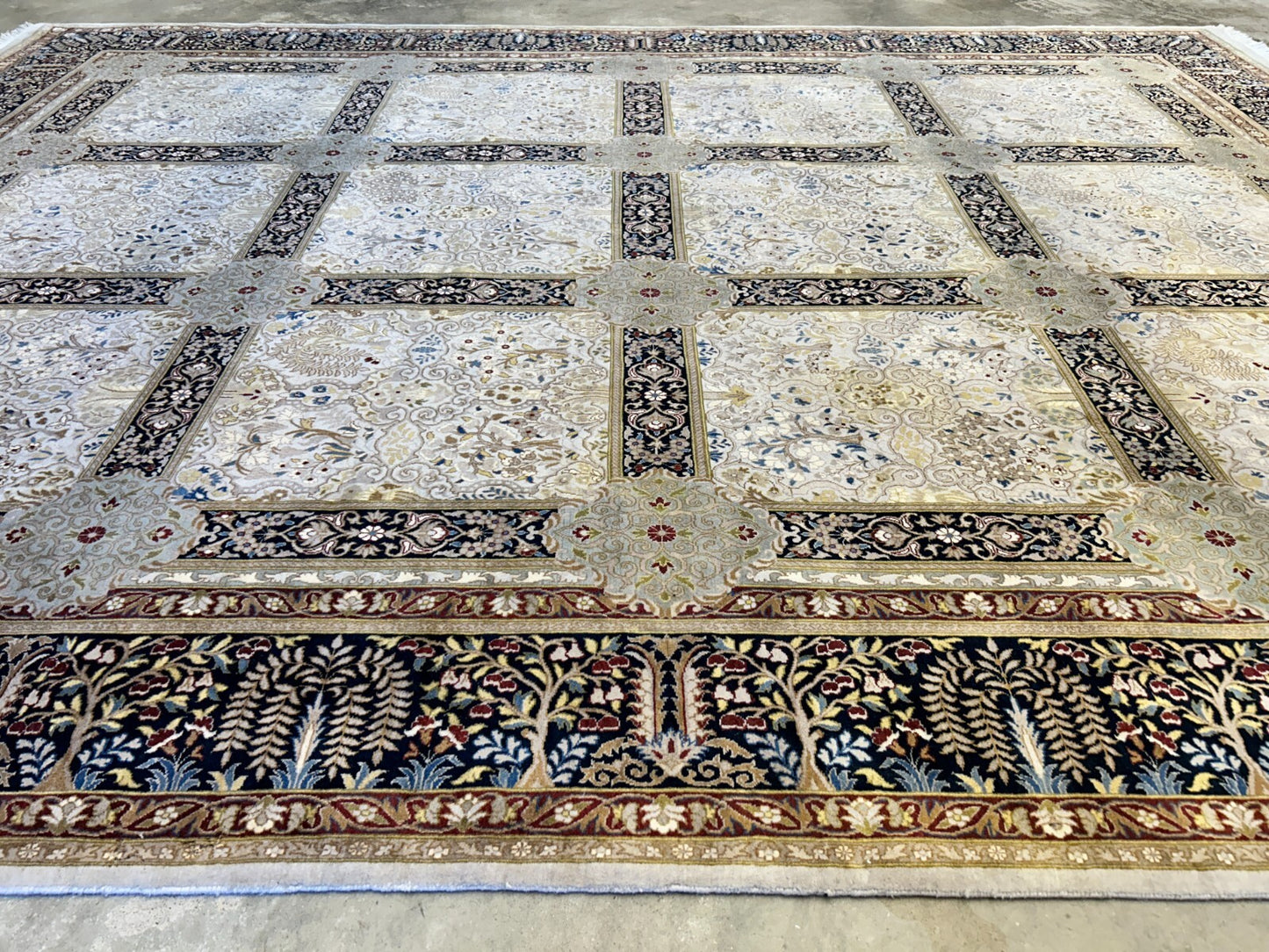 9'2"x12'4" Fine Hand-Knotted 100% Wool Pile Floral Carpet - Area Rug