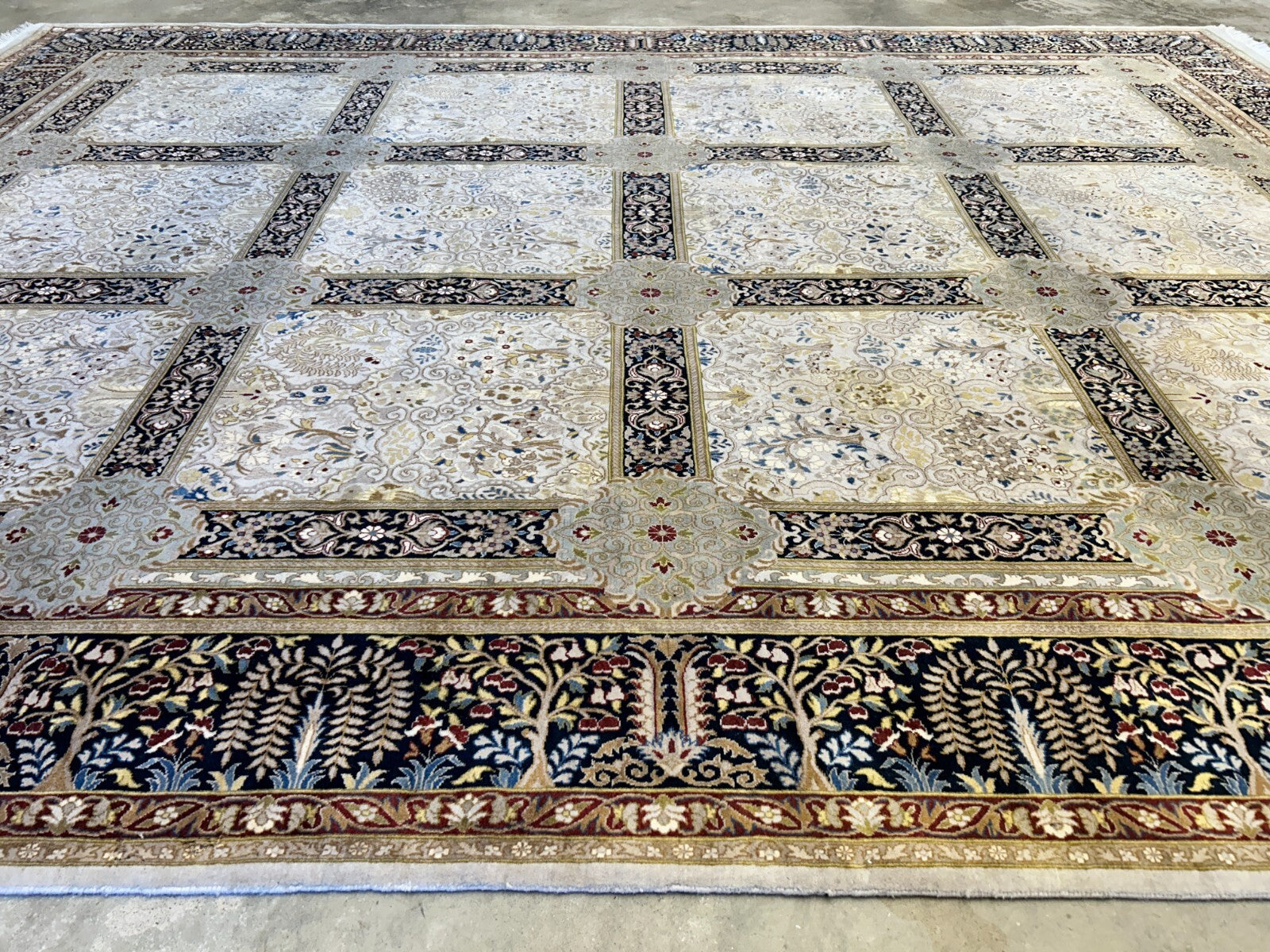 9'2"x12'4" Fine Hand-Knotted 100% Wool Pile Floral Carpet - Area Rug