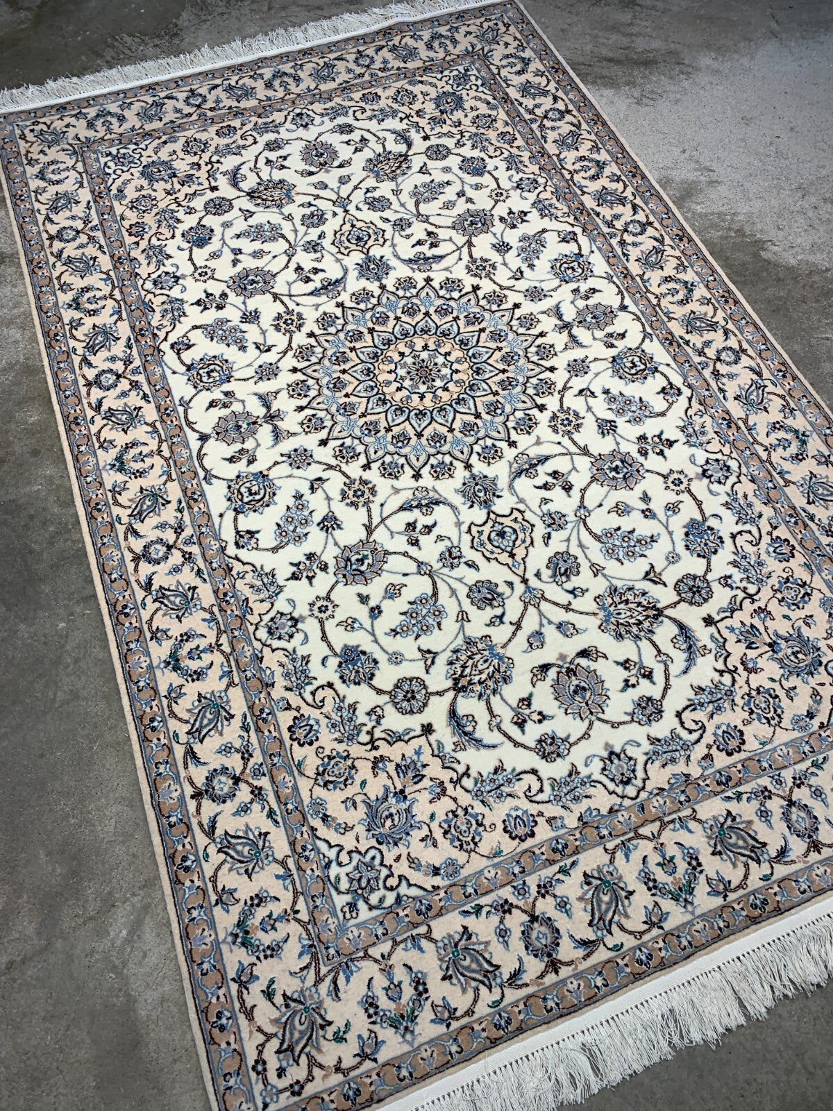 4'x6'4" Fine Hand-Knotted Wool & Silk Blend Naine Carpet - Area Rug