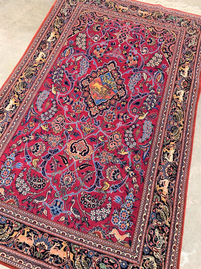 Collector Item - 4'3"x6'10" - Antique Pre-1900 Fine Wool Pile Kashane Rug