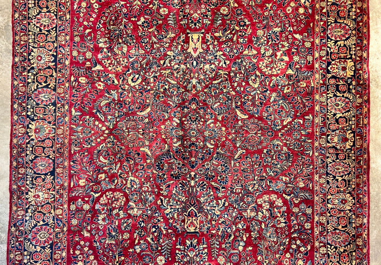 9'3"x12'7" Antique Fine Lamb Wool Sarouke Rug Hand-knotted Carpet