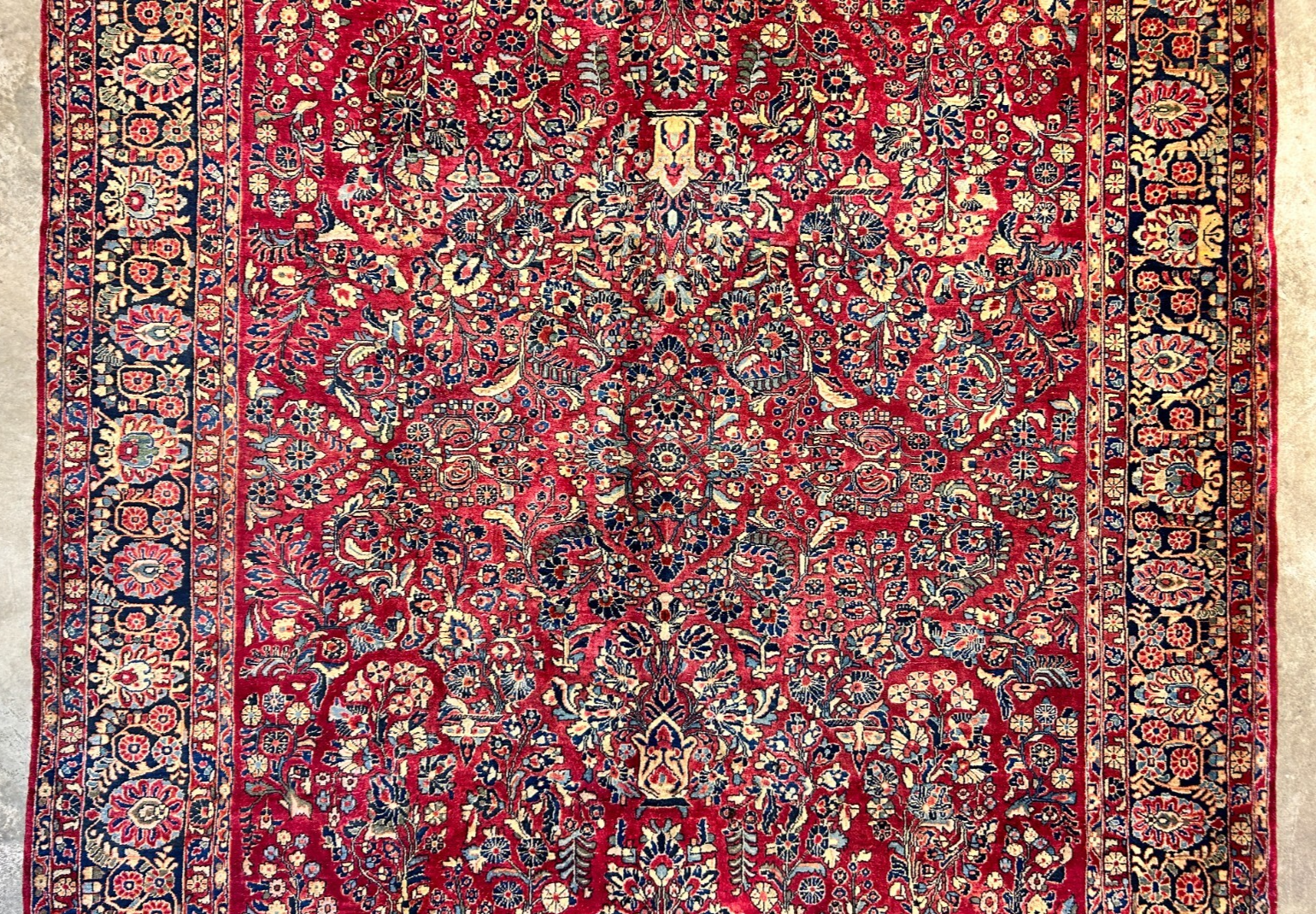 9'3"x12'7" Antique Fine Lamb Wool Sarouke Rug Hand-knotted Carpet