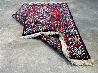 3'3"x5' Hand-Knotted 100% Wool Pile Yalamehe Rug