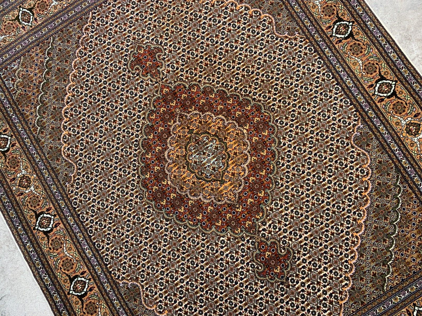 5'x6'4" Fine Hand-Knotted Wool & Silk Blend Tabrize Mahi Carpet - Area Rug