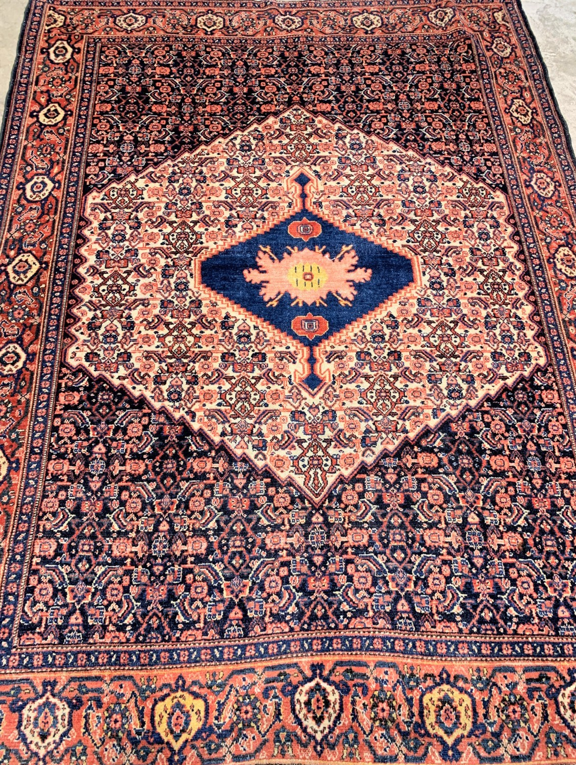 4'10"x7' Antique Pre-1900 Hand-knotted Geometric Kurdish Seneh Area Rug