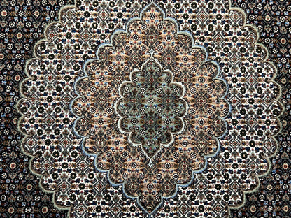 6'7"x9'10" Fine Hand-Knotted Wool & Silk Blend Tabrize Mahi Carpet - Area Rug