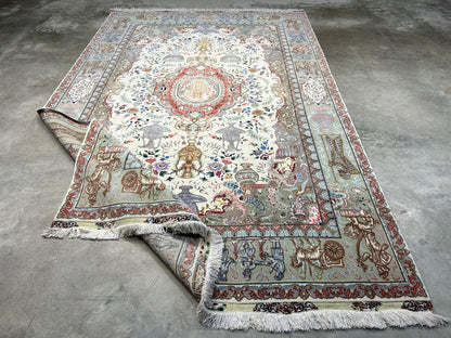 6'6"x10'2" Extra-Fine Hand-Knotted Wool & Silk Blend Tabrize Carpet - Area Rug
