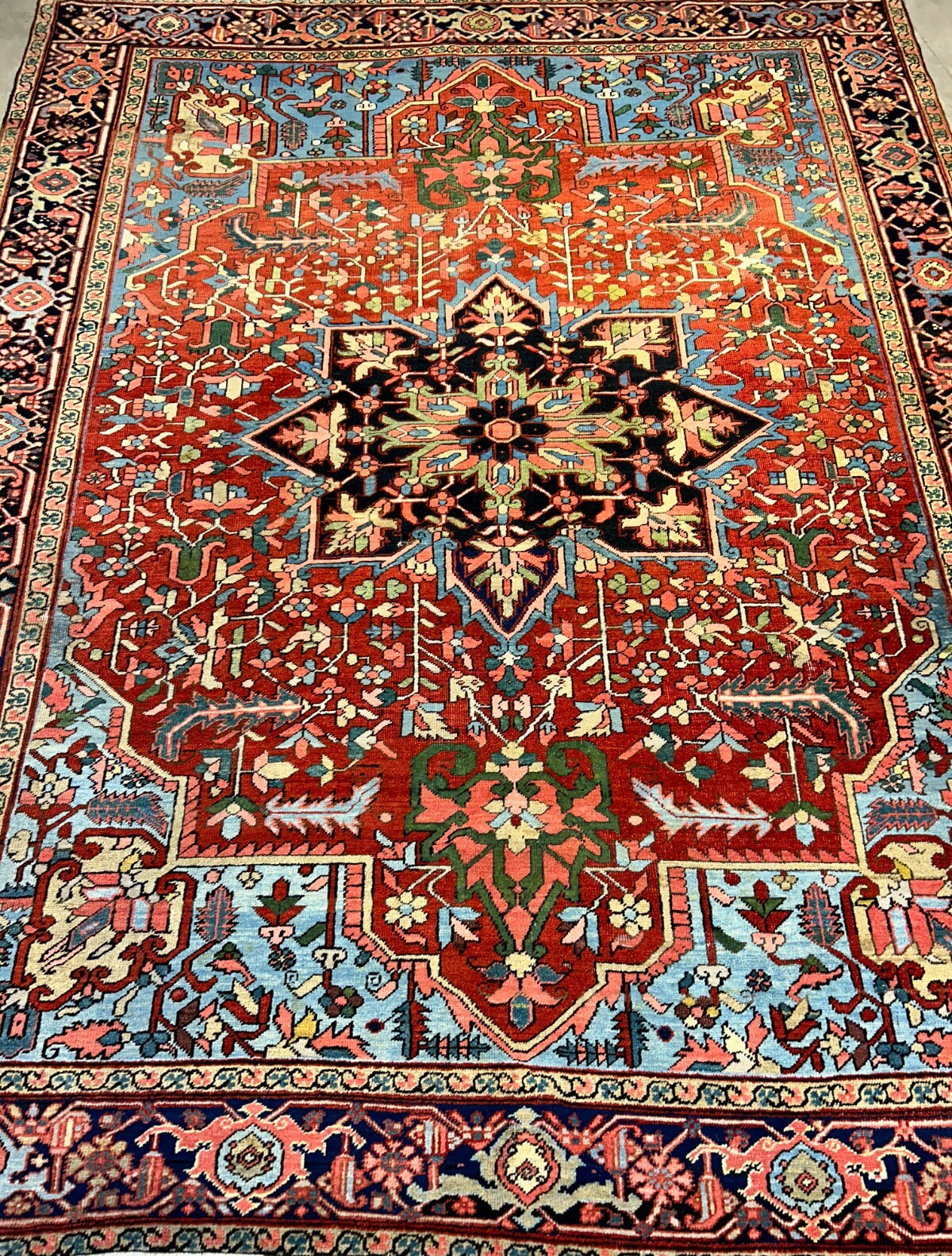 Collector Item - 9'6"x12' Antique Fine Lamb Wool Herize Serapy Hand-Knotted Rug