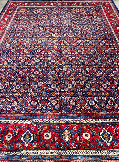 10'5"x14' Hand-Knotted 100% Wool Pile All-over Herati Rug