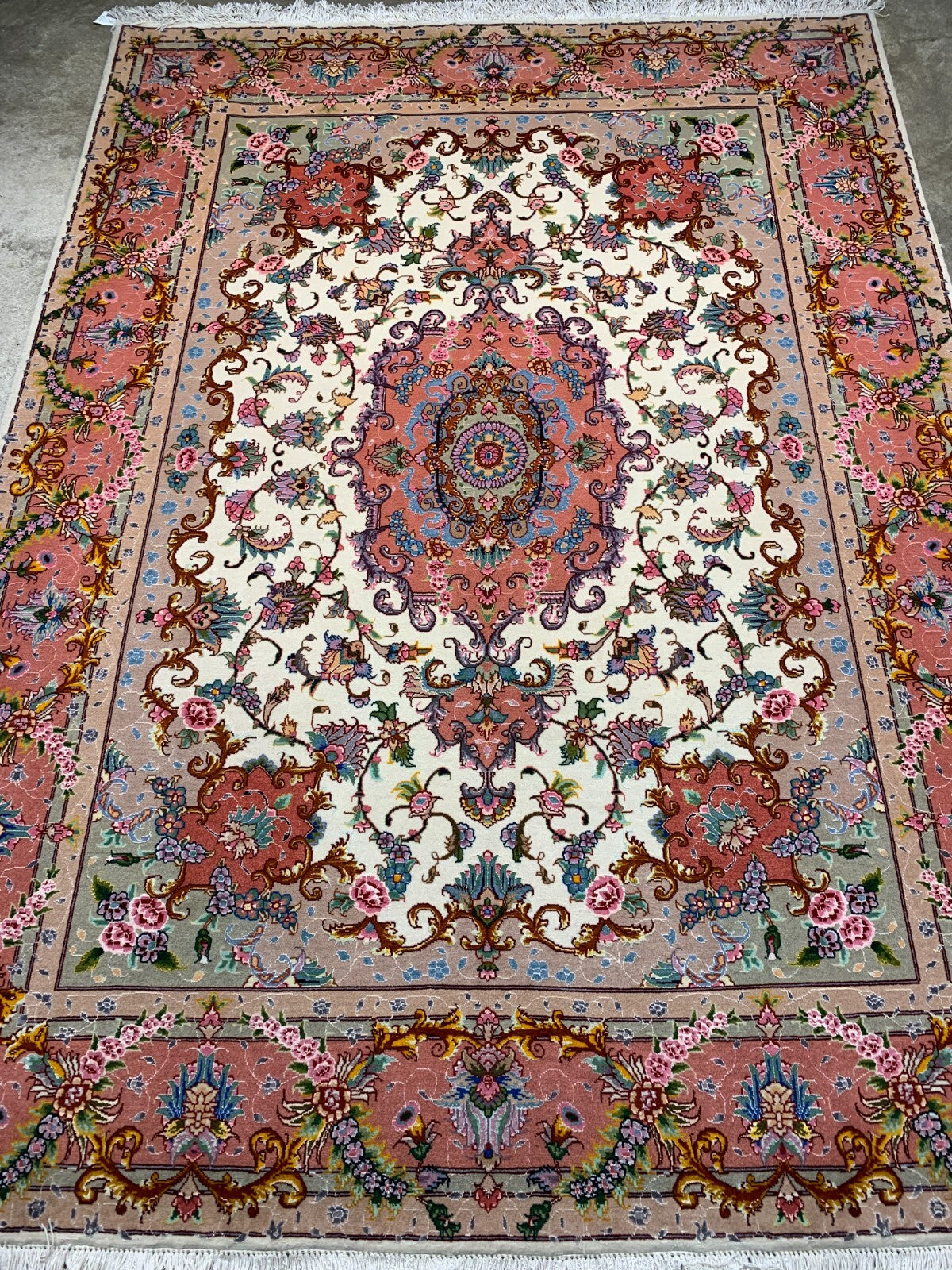 4'11"x6'9" Very Fine Hand-Knotted Wool & Silk Blend Tabrize Rug