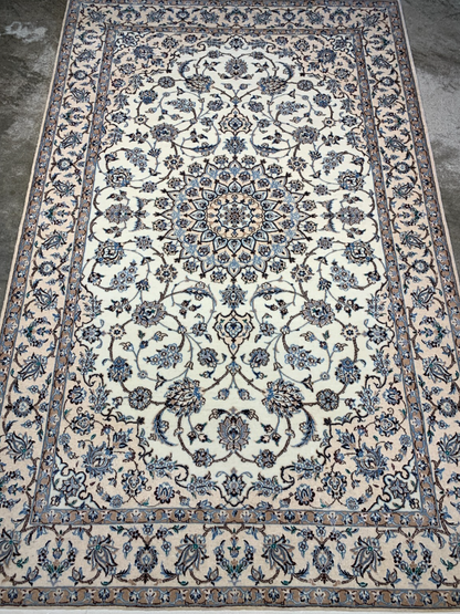4'x6'4" Fine Hand-Knotted Wool & Silk Blend Naine Carpet - Area Rug