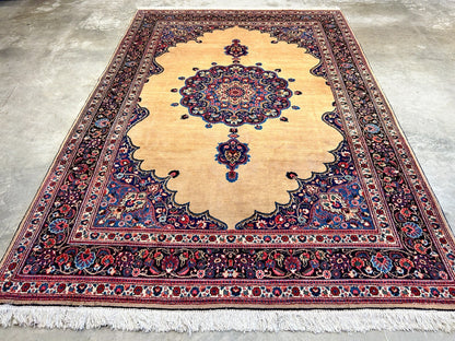 6'11"x10'3" Antique Hand-Knotted Wool Oriental Mood Rug - Area Carpet