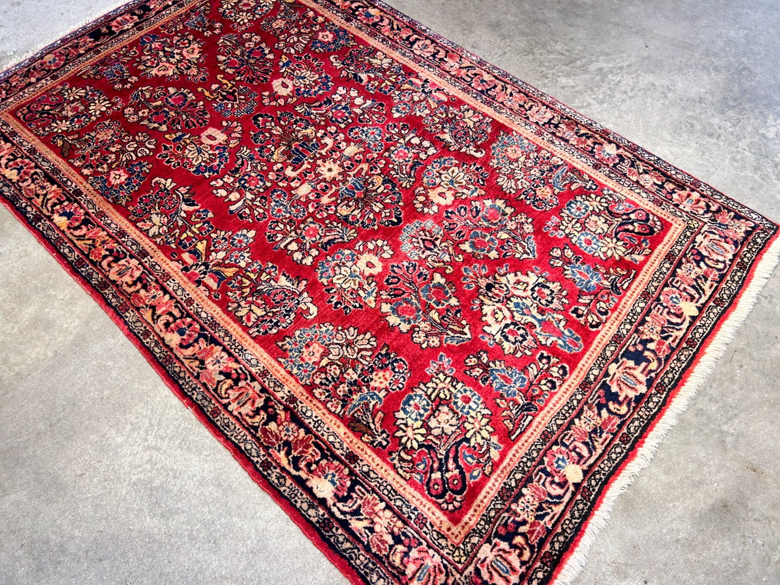 3'3"x4'11" Antique Hand-Knotted 100% Wool Pile Sarouke Rug