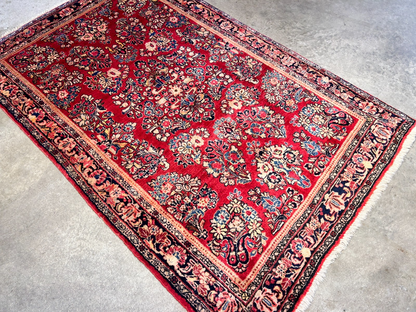 3'3"x4'11" Antique Hand-Knotted 100% Wool Pile Sarouke Rug