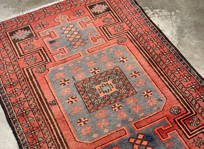 4'2" x 6'5" Antique Hand-Knotted 100% Wool Pile Hamadane Area Rug