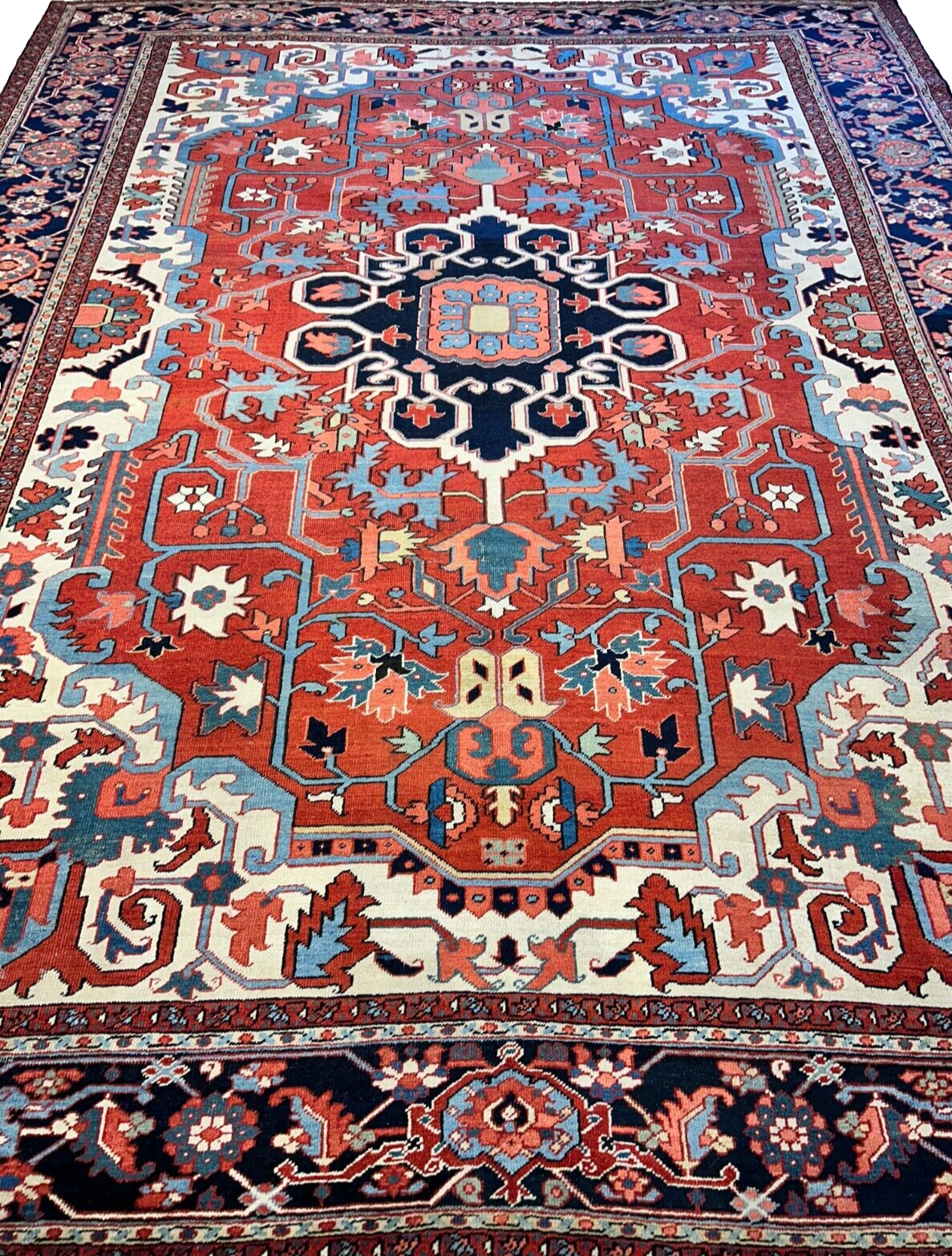 Collector Item - 9'x11'6" Hand-Knotted 100% Wool Pile Serapie Carpet - Area Rug