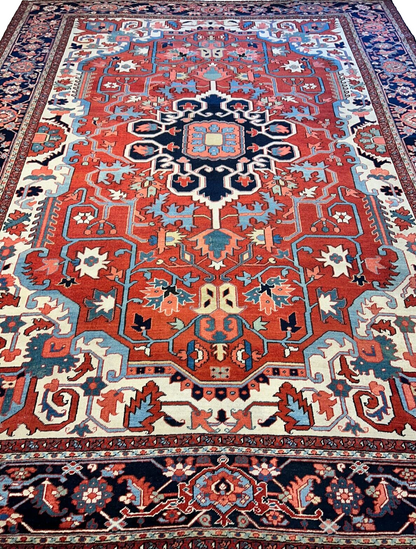Collector Item - 9'x11'6" Hand-Knotted 100% Wool Pile Serapie Carpet - Area Rug