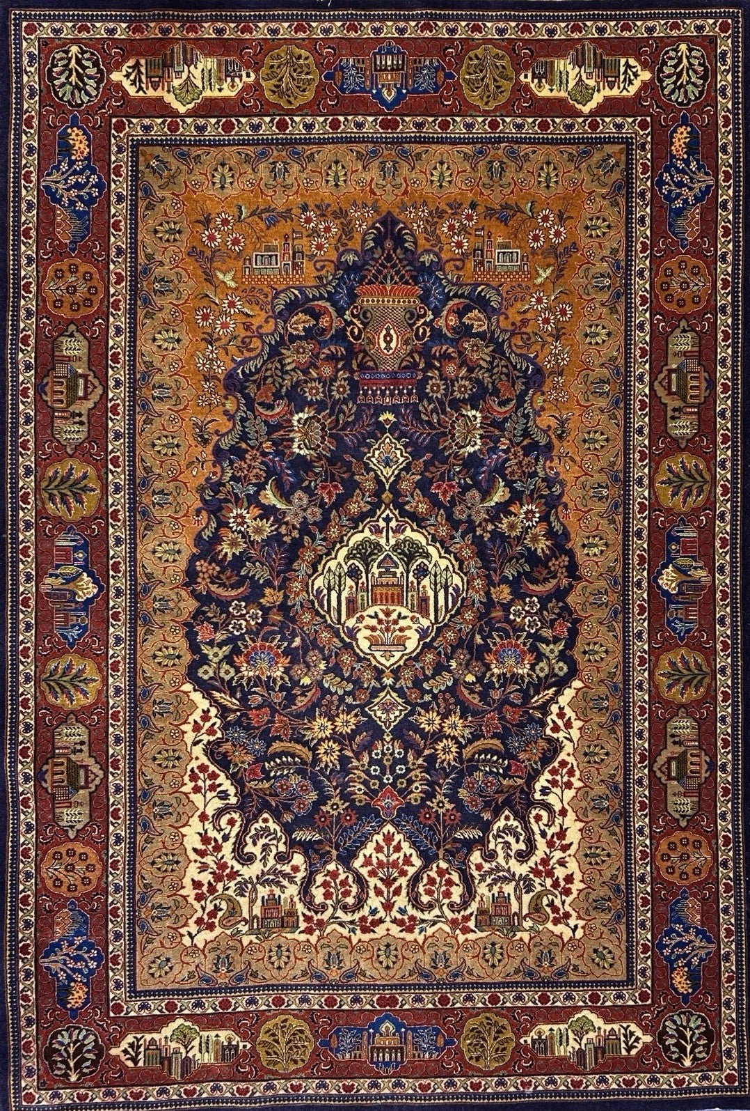 4'2”x 6'0" Antique Hand-Knotted 100% Lamb Wool Carpet - Kashane Area Rug