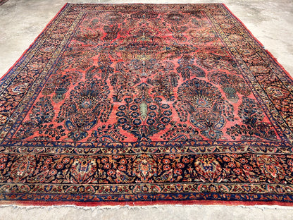 8'11"x11'8" Antique Fine Lamb Wool Sarouke Rug Hand-knotted Carpet