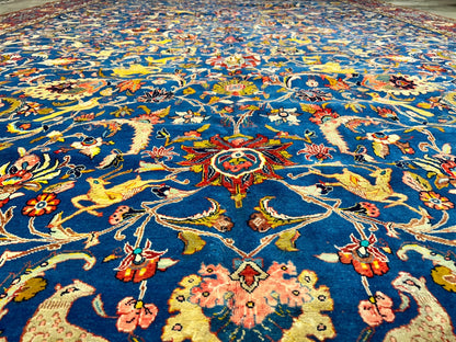 Collector Item - 10'6"x15'7" Antique Hand-Knotted Wool & Silk Varamine Area Rug