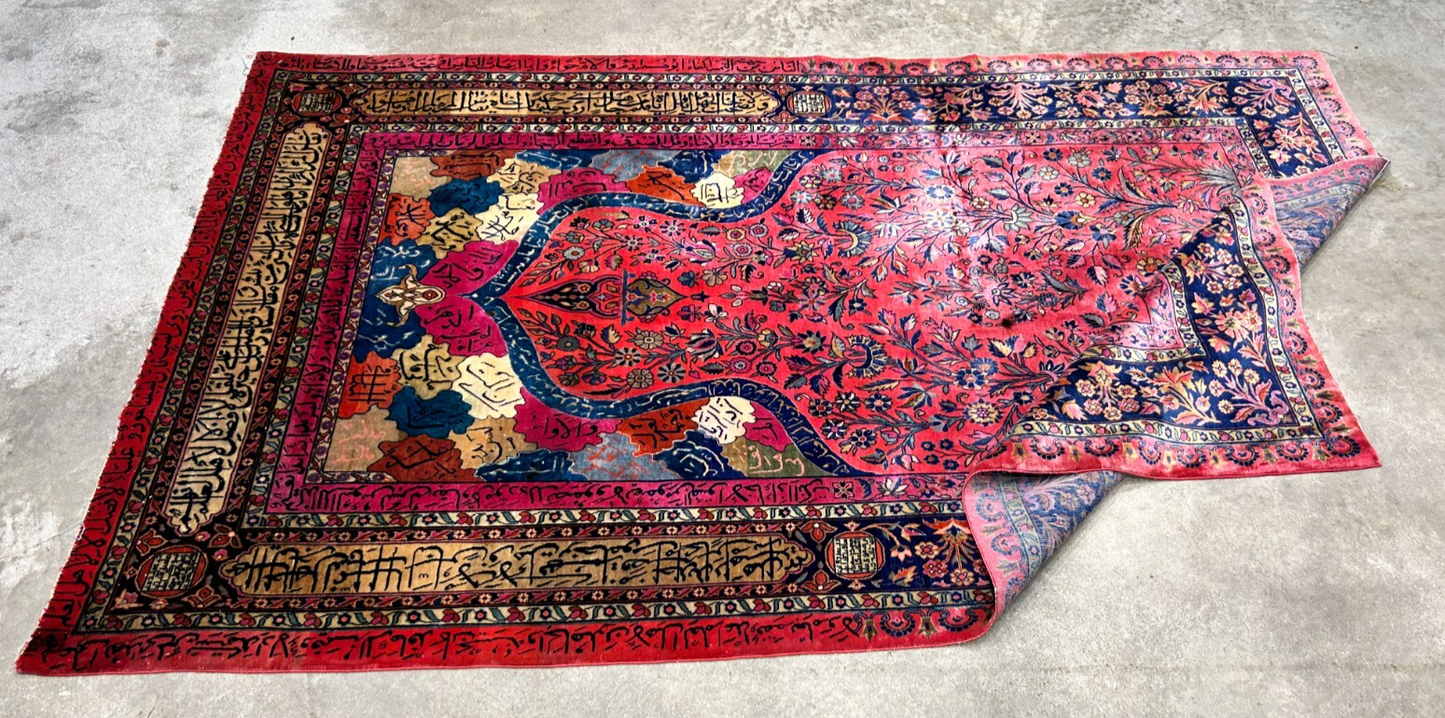 4'1"x6'10" Collector Antique Extra Fine Hand-Knotted 100% Wool Kashane Rug