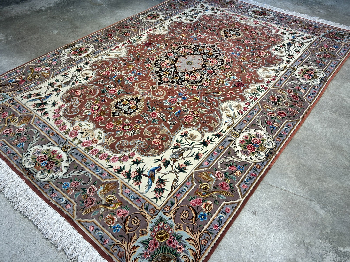 6'9"x9'10" Extra-Fine Hand-Knotted Wool & Silk Blend Tabrize Carpet - Area Rug