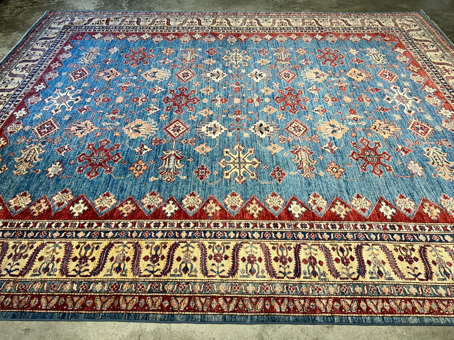 9'6"x11'7" Hand-Knotted 100% Wool Pile Kazak Design Carpet - Area Rug