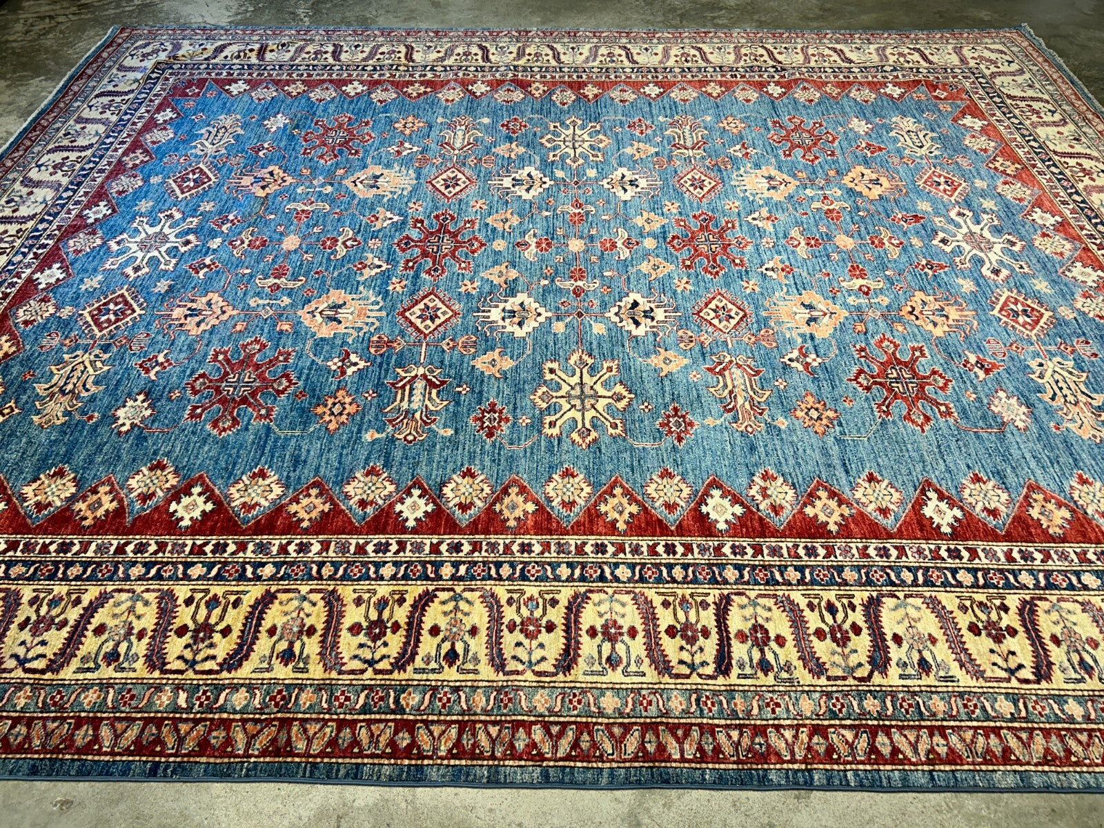 9'6"x11'7" Hand-Knotted 100% Wool Pile Kazak Design Carpet - Area Rug