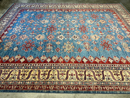 9'6"x11'7" Hand-Knotted 100% Wool Pile Kazak Design Carpet - Area Rug
