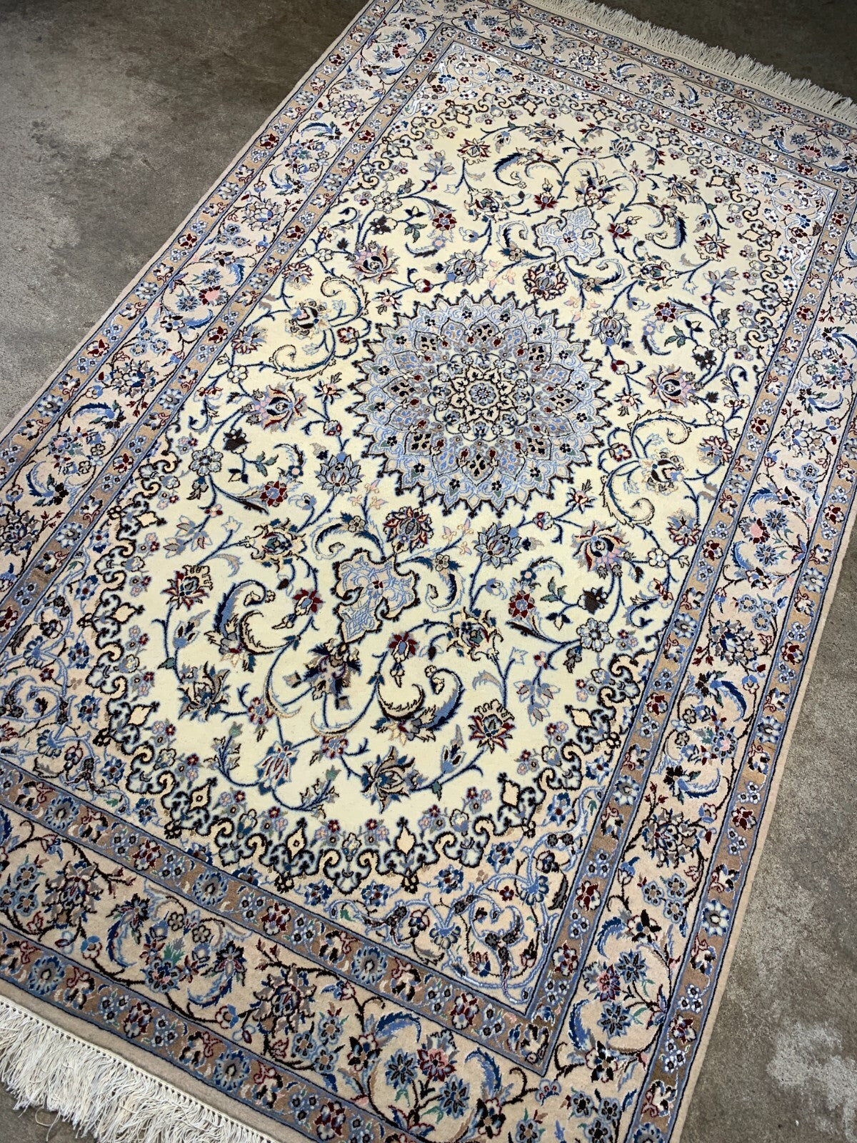 4'x6'6" Fine Hand-Knotted Wool & Silk Blend Naine Carpet - Area Rug
