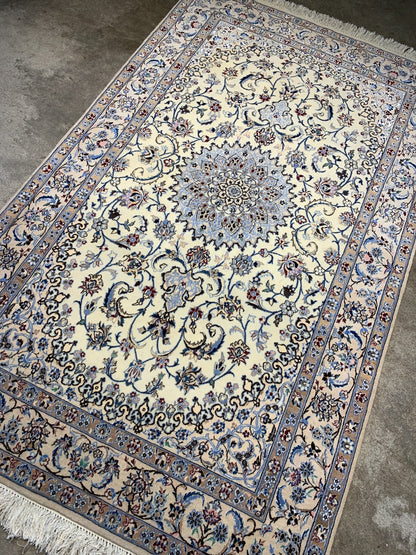 4'x6'6" Fine Hand-Knotted Wool & Silk Blend Naine Carpet - Area Rug
