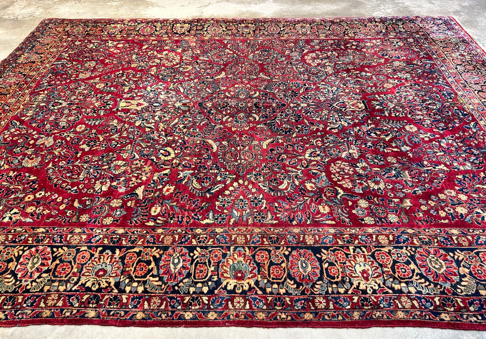 9'3"x12'7" Antique Fine Lamb Wool Sarouke Rug Hand-knotted Carpet