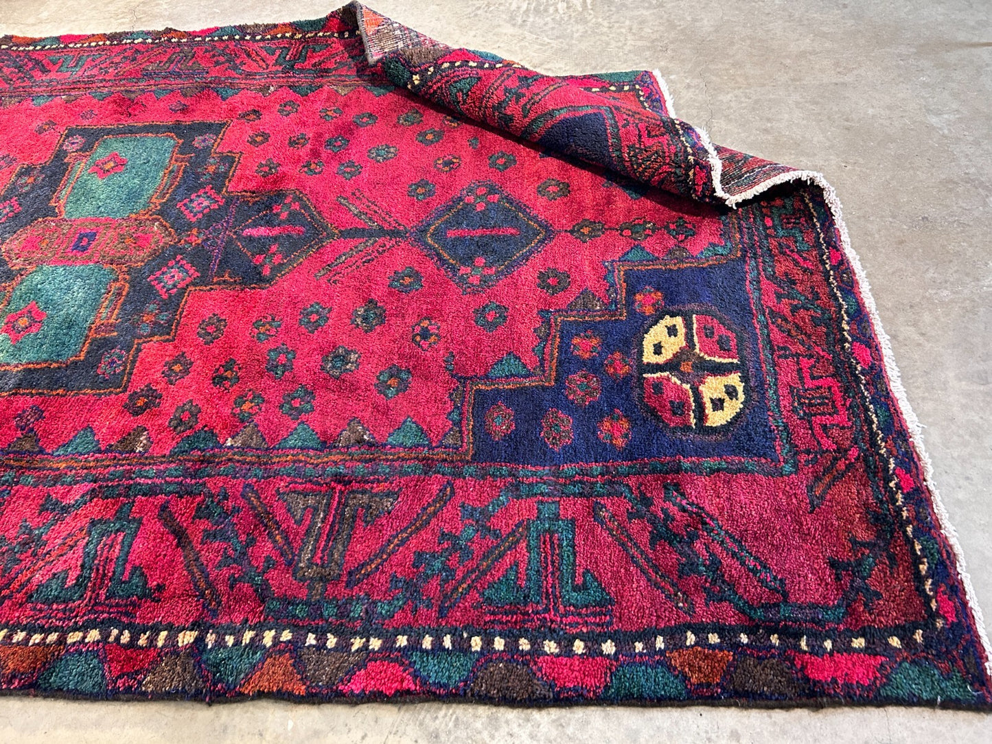 4'10" x 8'10" Hand-Knotted 100% Wool Pile Hamadane Area Rug - Carpet