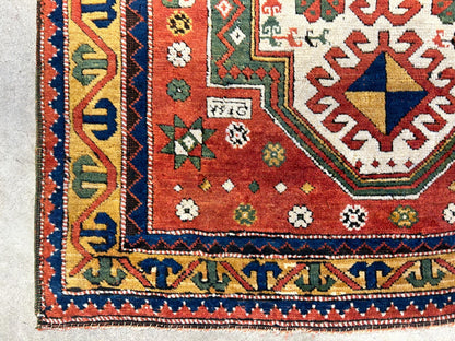 Collector Item -  3'4"x5'6" Antique Hand-Knotted 100% Wool Pile Kazak Rug