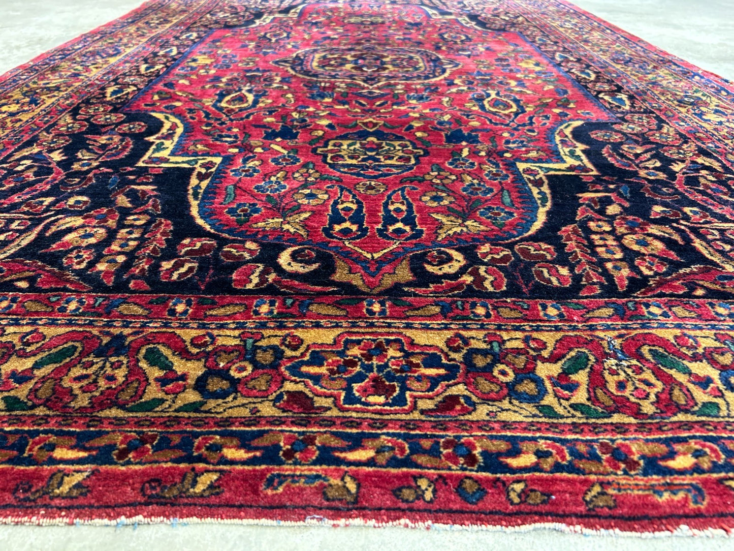 4'5"x6'6" Rare Antique Hand-Knotted 100% Wool Pile Sarouke Area Rug - Carpet