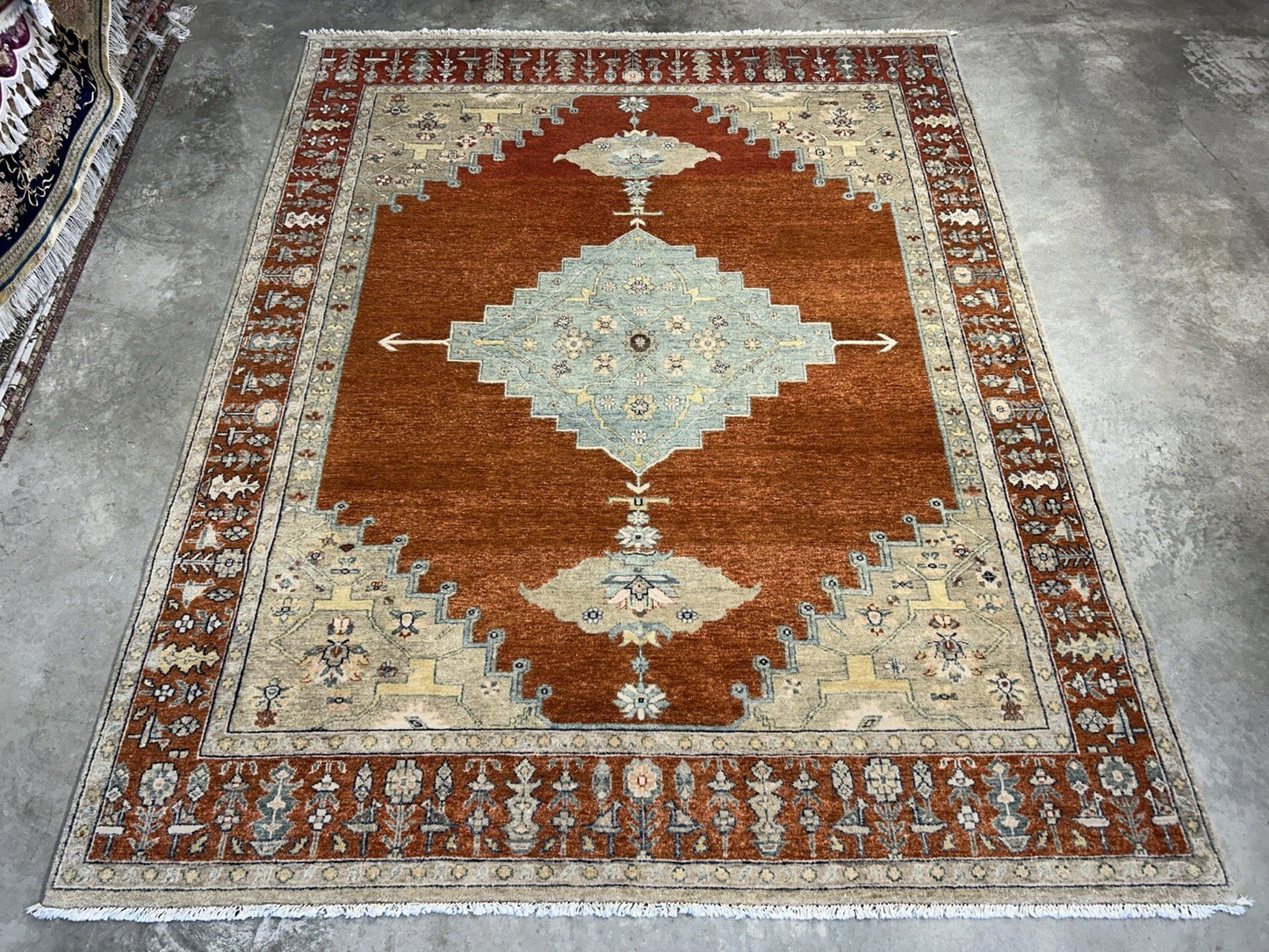 7’10”x9’11” Hand-Knotted 100% Wool Pile Indoserapi Area Rug - Carpet
