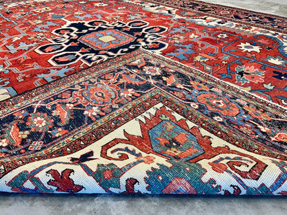 Collector Item - 9'x11'6" Hand-Knotted 100% Wool Pile Serapie Carpet - Area Rug