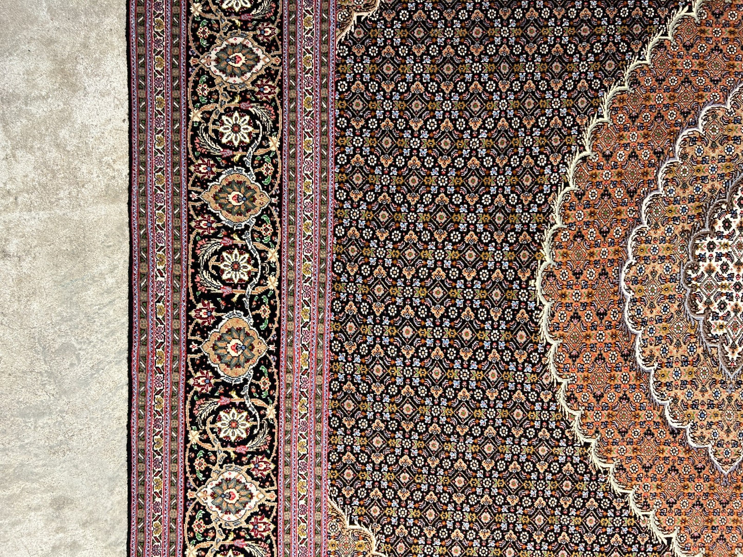 6'7"x9'9" Fine Hand-Knotted Wool & Silk Blend Tabrize Mahi Area Rug