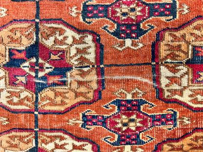3'10"x6' Antique Hand-Knotted 100% Wool Pile Turkman Bokhara Rug