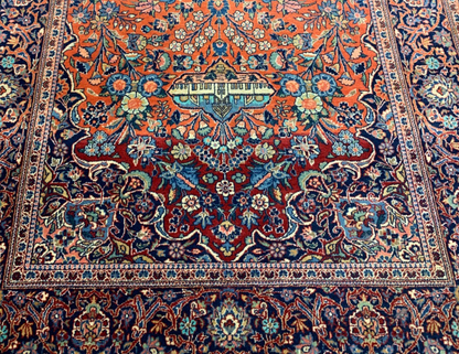 Collector Item -  4'5" x 6'8'' Antique Hand-Knotted 100% Wool Kashane Rug