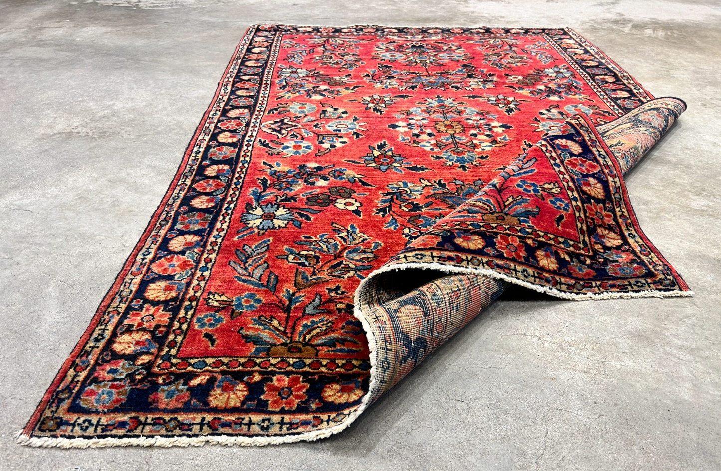 3'4"x4'10" Antique Hand-Knotted 100% Wool Pile Sarouke Mohajeran Rug
