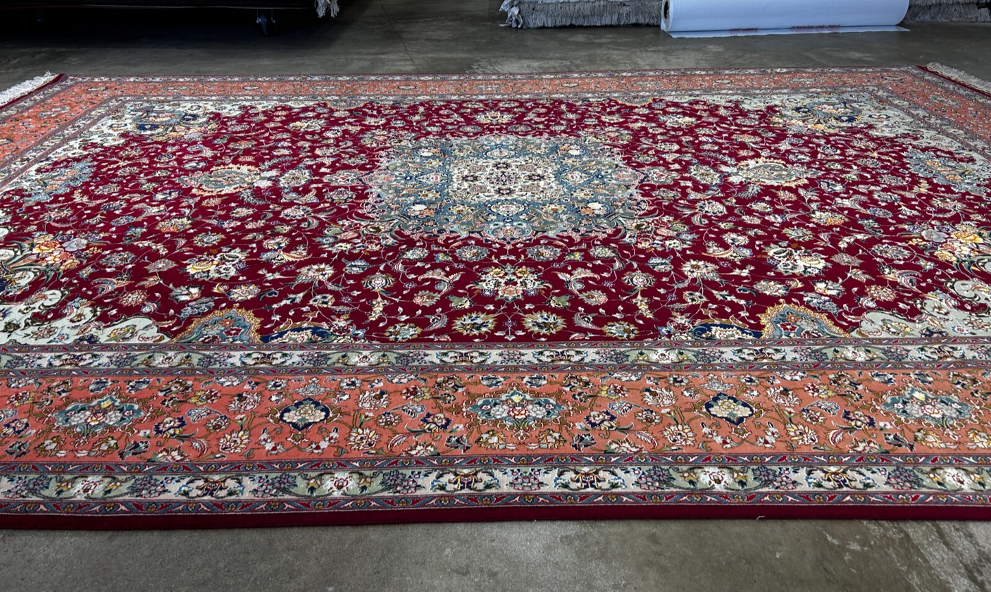8'x11'7" Extra-Fine 70 Line Silk Foundation Hand-Knotted Wool & Silk Tabrize Rug