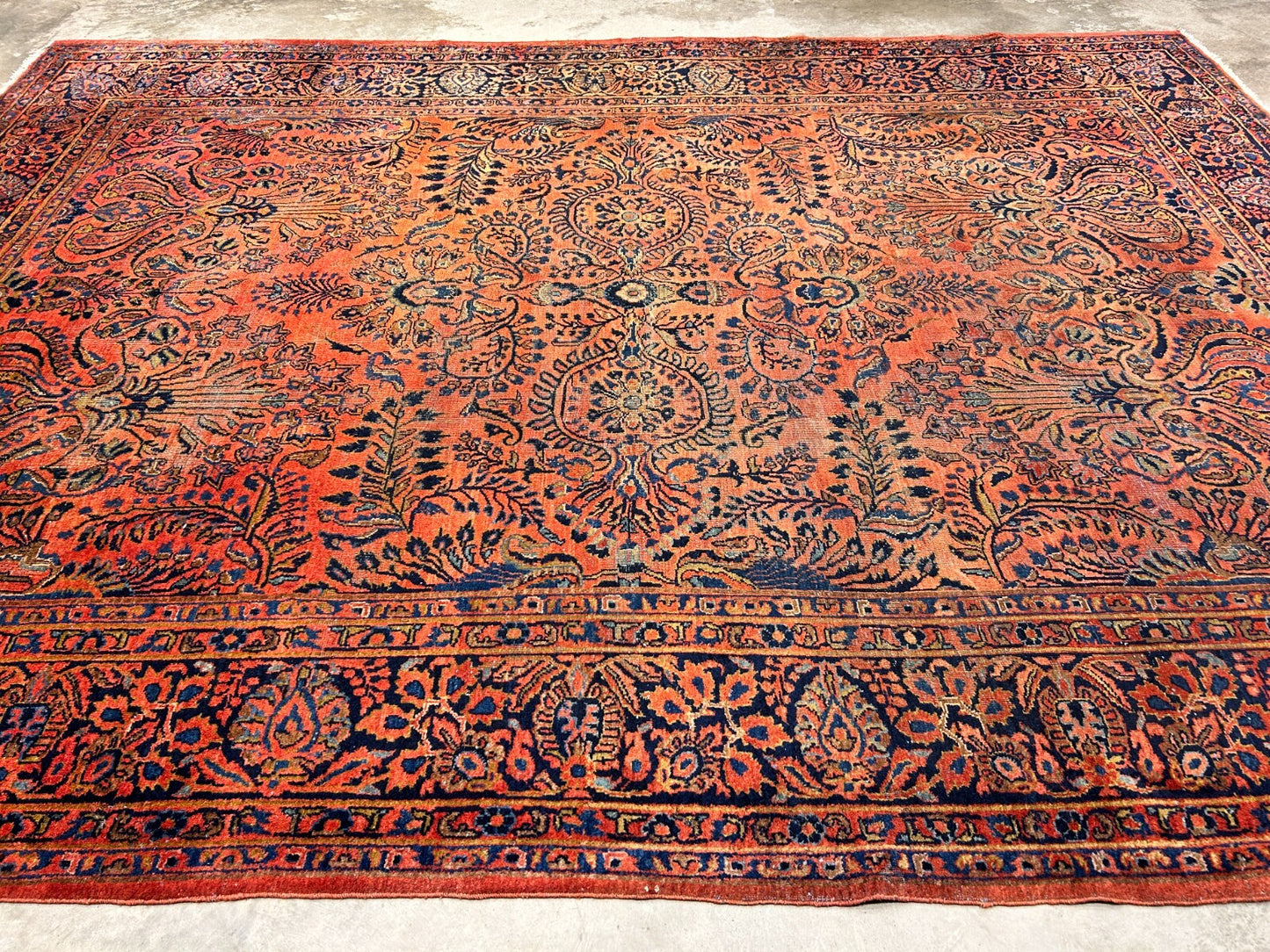 9'3"x12'7" Antique Fine Lamb Wool Sarouke Rug Hand-knotted Carpet