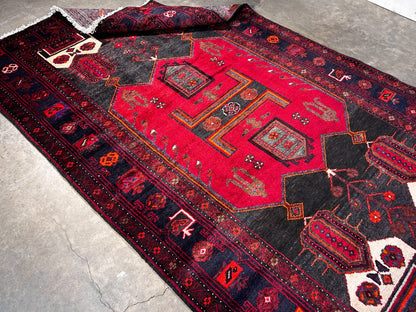 4'11" x 8'5" Hand-Knotted 100% Wool Pile Hamadane Area Rug