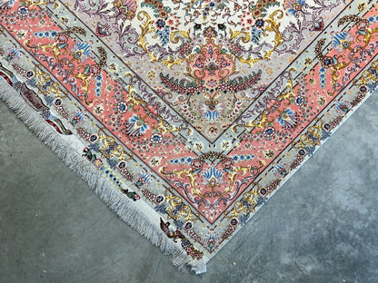 6'8"x10'3" Extra-Fine Signed Hand-Knotted Wool & Silk Tabrize Rug - Area Carpet