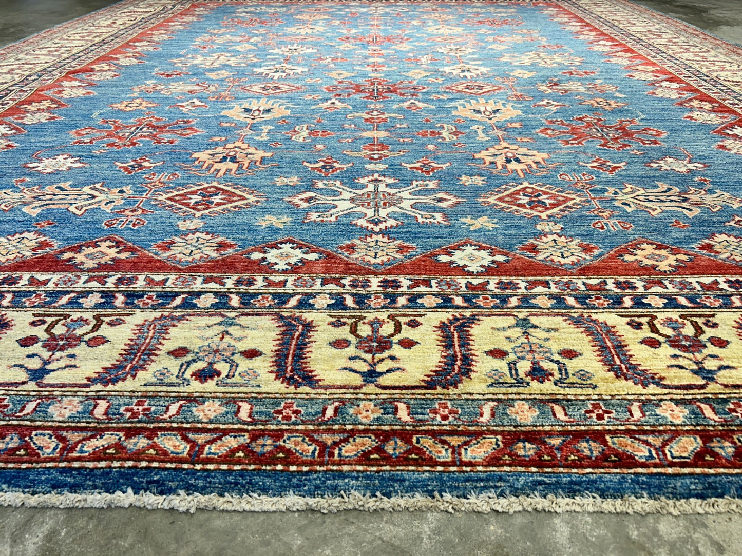 9'6"x11'7" Hand-Knotted 100% Wool Pile Kazak Design Carpet - Area Rug