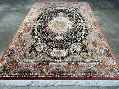 6'6"x9'6" Exquisite Extra-Fine Hand-Knotted 100% Silk Qume Carpet - Area Rug