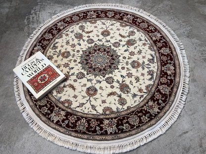 4' Diameter Exquisite Hand-Knotted 100% Wool Pile Oriental Rug